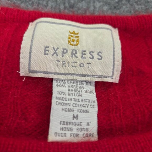 Vintage Express Tricot 90’s Y2k Red Angora Lambswool Blend Sweater Size Medium - Picture 3 of 8